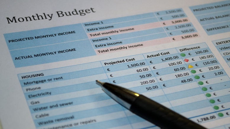Monthly budget being shown with all financial details