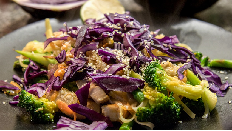 Image of hoisin pork cooked with garlic and ginger cabbage and bok